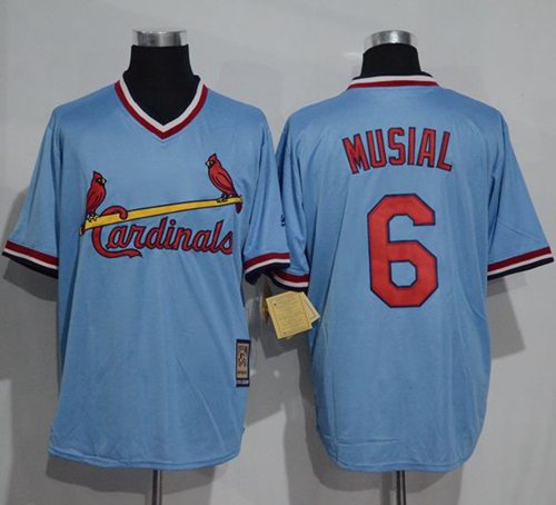 Cardinals #6 Stan Musial Blue Cooperstown Throwback Stitched MLB Jersey - Click Image to Close